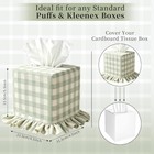 Tissue Box Cover Fabric Napkin Holder  Square Sage Green Checkered