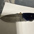 Damascus Blade Folding Knife  Blue Handle  Unknown Manufacturer  Heavy Well Made