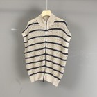 Womens Brunello Cucinelli New Stripe Zip Sequin Linen Knitted Sleeveless Vest