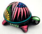 Talavera Style Mexican Folk Art Terracotta Hand Painted Turtle Trinket Box W lid