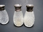 Set Of 6 - Mini Glass   Sterling Silver  Salt And Pepper Shakers   Vintage