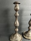 Set Of 2 Vtg Solid Brass Etched Ornate Candlestick Holders  r7