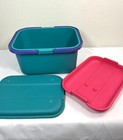 Vintage Eagle Craftstor Sewing Tote Box Teal Purple Pink With Tray Lid Craft Bin