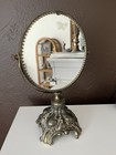 Vintage Vanity Makeup Mirror Double Sided Magnifying Ornate Silver Metal Stand