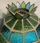 Beautiful Vintage Stained Glass Colorful Swag Hanging Light Mcm