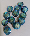 Lot Of 12 Iridescent Blue On Black Glass Domed Shanked Beetle Buttons - 20 Cm