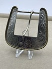 Vintage Western Silver Tone Metal Hand Engraved  Style Belt Buckle 1 5    Belt