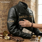 Harley Men s Black Biker Jacket - Real Cowhide Leather Motorcycle Jacket