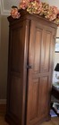 Antique Wooden Wardrobe With Bronze Handle  3 Shelves  Hinged Door  Brown