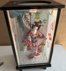 Vintage Japan Geisha Doll Floral Kimono Holding Flowing Flowers Glass Display
