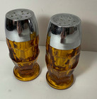  set  Salt Pepper Shakers Vintage Mcm Anchor Hocking Hong Kong 1970s Amber Glass