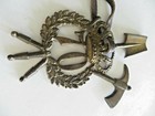 Antique Stamped Brass Badge ax   shovel   Kings Crown 70 Badge Crest Coat Of Arm