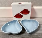 Le Creuset Set Of 2 Sphere Heart Petal Dishes Coastal Blue Stoneware New In Box