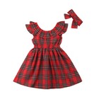 Toddler Kids Baby Girl Christmas Plaid Dress Bowknot Princess Party Dresses Set