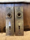 Antique Ornate Floral Brass Door Knob Back Plate Set Metal Vintage Flower