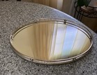 Vintage Brass Oval Mirrored Vanity Tray Hollywood Regency Perfume Dresser