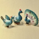 Vintage Set Of 3 Bone China Miniature Peacock Family Figurines Japan 1960   s