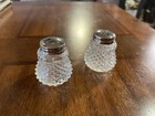 Vintage Set Pair Glass Salt Pepper Shakers Round Small Diamond 1 75 x1 5   