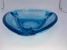Vintage Mid Century Ashtray Hazel Atlas Capri Aqua Blue Glass 7    Triangle Mcm