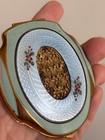 Vtg 1930s Elgin American Enamel Brass Compact Og Powder   Rouge Guilloch   Floral