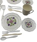 Vintage Chilton Toys Plastic Tea Set Floral Dishes Pitcher 4 Goblets 1970s Lot