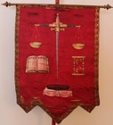 Antique Odd Fellows Ceremonial Silk Banner W coffin bible hourglass scale