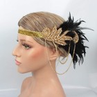 1920s Flapper Headband Roaring Vintage Feather Headpiece Gold Bling    