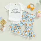 Baby Girl Bell Bottom Infant Clothes Ruffle Romper Tops Flare Pant Headband Set