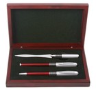 Designer Metal Ball And Roller Ball Pen W  Letter Opener Set In Luxury Wood Box