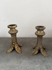 Antique Vintage French Repurposed Lamp Salvage Footed Brass Candlestick Holders