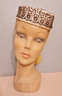 Vintage 1950s Cream White Satin Pillbox Embroidered Beaded Hat