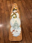 Antique Primitive Wood Ironing Board Snowman Winter Holiday Painted Folk Art Vtg