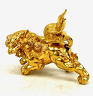 Vintage Japanese Shishi Lion Guardian Komainu Gold Statue Metal Okimono Sa0614