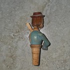 Vintage Made In Germany Man Bottle Stopper - Hand Carved Painted Wood - 6  Tall