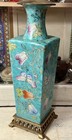 Antique Chinese Famille Rose Turquoise Ground Porcelain Vase Lamp Butterflies