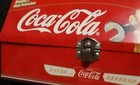 Vintage 1999 Coca Cola Brand Red Novelty Tin Tool Box With Wrench Handle