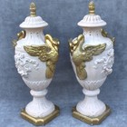 Antique Huge Pair Of French Urns Vases With Swans And Bows Late 1800 s Victorian