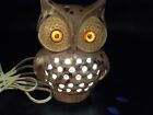 Vintage Ceramic Tan Owl Bedside Night Light Up Eyes Lamp