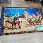 Vintage Camel Caravan Tapestry  68 X 48 Wall Hanging Mosque Desert Scene Velvet