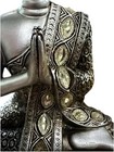 Tibetan Praying Buddha Bejeweled Silver Finish Crafted Sculpture Seated