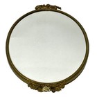 Vtg Vanity Tabletop Mirrored Tray Gold Oval Mirror Rose Shaped Handles