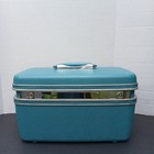 Vintage Samsonite Silhouette Hard Shell Blue Train Makeup Travel Case With Key