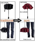 Windproof Upside Down Inverted Reflected Strip Auto Fold Umbrella