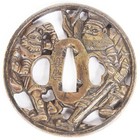 Antique Japanese Brass Signed Tsuba Kagamishi Mirror Maker Shoki Oni Demon Old