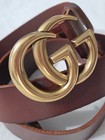 Authentic Brown Leather Gucci Belt 1 5  Width Gold Gg 30 32 90cm