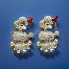 Two Vintage Mid Century Silver Tone Textured Dog Poodle W  Red Bow Brooch  Pin
