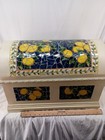 Distressed Mosaic Glass Lemon Themed Felt Lined Trunk 20w 11d 14t 