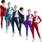 Womens Bodysuit Rhinestone Jumpsuit Long Sleeve Rompers Dance Leotard Shiny Pin