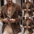 Leopard Men s Blazer Jacket Velvet Peak Lapel Formal Wedding Party Activewear
