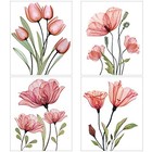  4 Sheets Red Rub On Transfers For Furniture Flower Decals For Furniture 